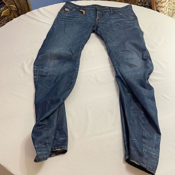 G Star Raw Dark Wash Whiskered Tapered Denim Jeans Size 38 X 34 - Picture 1 of 9